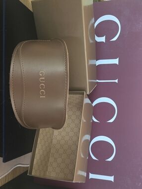 Gucci Brown Leather Sunglasses Case with Gold Logo